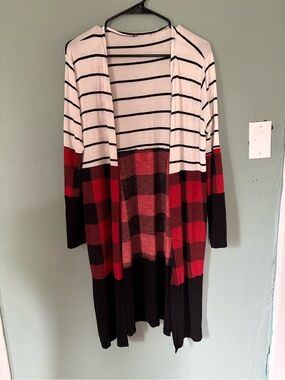 Open-Front Cardigan - Red/Black/White